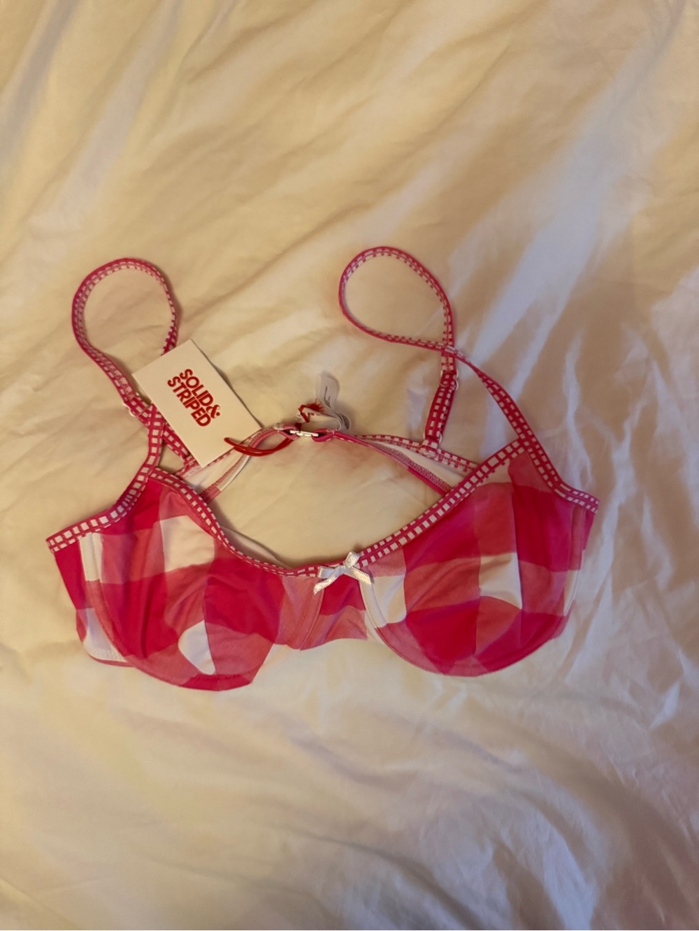 SOLID & STRIPED The Daphne Bikini Top in Painted Strawberry Gingham Size L - Picture 2 of 3